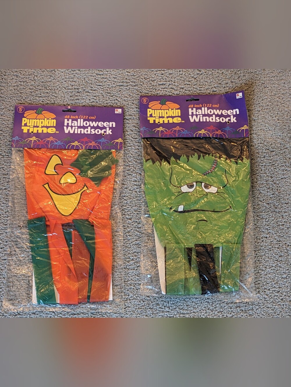 Halloween Windsock Outdoor Decor VTG Kmart Pumpkin Time Frankenstein & Pumpkin